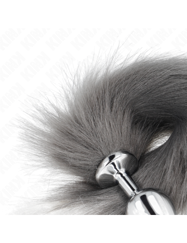 KINK - PLUG ANALE MISURA M 8 X 3,5 CM CON CODA SINTETICA 40 CM GRIGIO E BIANCO