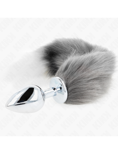 KINK - PLUG ANALE L 10 X 4 CM CON CODA SINTETICA 40 CM GRIGIO E BIANCO