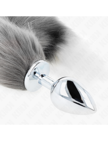 KINK - PLUG ANALE L 10 X 4 CM CON CODA SINTETICA 40 CM GRIGIO E BIANCO