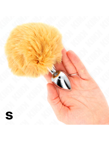 KINK - SPINA IN ACCIAIO INOSSIDABILE 7 x 3 CM CON CODA DI CONIGLIO IN ECOPELLICCIA BEIGE 8 CM