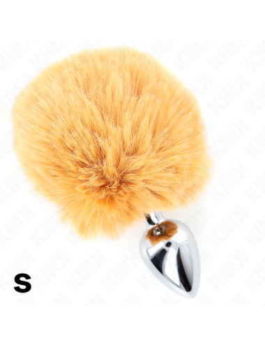 KINK - SPINA IN ACCIAIO INOSSIDABILE 7 x 3 CM CON CODA DI CONIGLIO IN ECOPELLICCIA BEIGE 8 CM