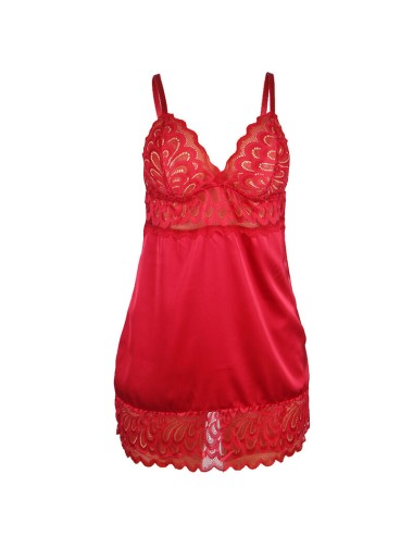 SUBBLIME - BABYDOLL IN RASO CON PIZZO ROSSO S/M