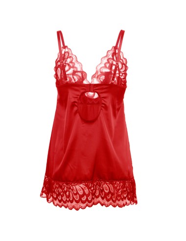 SUBBLIME - BABYDOLL IN RASO CON PIZZO ROSSO S/M