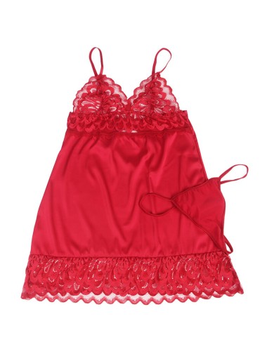 SUBBLIME - BABYDOLL IN RASO CON PIZZO ROSSO S/M