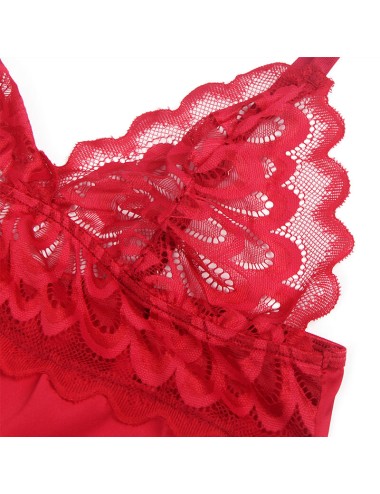 SUBBLIME - BABYDOLL IN RASO CON PIZZO ROSSO S/M