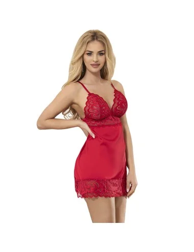 SUBBLIME - BABYDOLL IN RASO CON PIZZO ROSSO L/XL