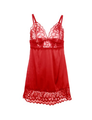SUBBLIME - BABYDOLL IN RASO CON PIZZO ROSSO L/XL