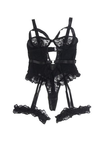 SUBBLIME - ORSACCHIOTTO CON GIARRETTIERA CON DETTAGLIO IN PIZZO E STRISCE NERO S/M
