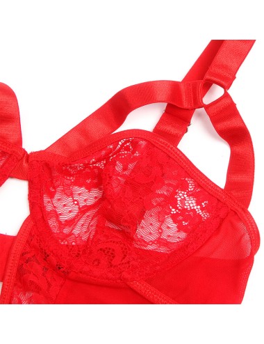 SUBBLIME - ORSACCHIOTTO CON GIARRETTIERA CON DETTAGLIO IN PIZZO E STRISCE ROSSO S/M