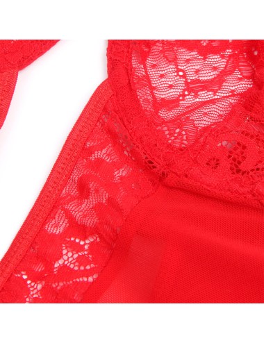 SUBBLIME - ORSACCHIOTTO CON GIARRETTIERA CON DETTAGLIO IN PIZZO E STRISCE ROSSO S/M