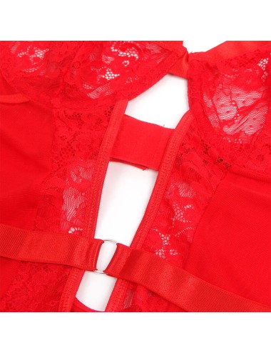 SUBBLIME - ORSACCHIOTTO CON GIARRETTIERA CON DETTAGLIO IN PIZZO E STRISCE ROSSO S/M
