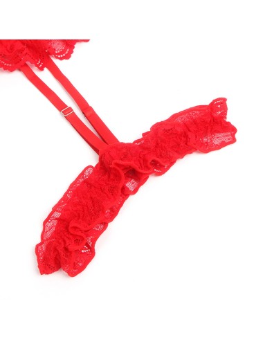 SUBBLIME - ORSACCHIOTTO CON GIARRETTIERA CON DETTAGLIO IN PIZZO E STRISCE ROSSO S/M