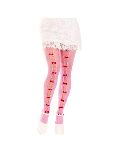 LEG AVENUE - CALZE CON APERTURE CUORE E FIOCCHI ROSA