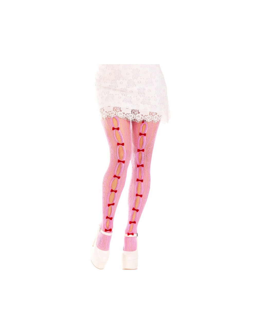 LEG AVENUE - CALZE CON APERTURE CUORE E FIOCCHI ROSA