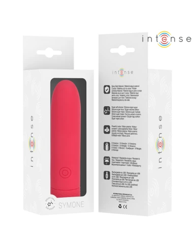 INTENSE - SYMONE PROIETTILE VIBRANTE RICARICABILE USB 8 VIBRAZIONI ROSSO 10 X 2,2 CM