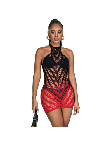 SUBBLIME - 952242 BODYSTOCKING ELASTICO A RETE DEGRADATA ROSSO E NERO TAGLIA UNICA