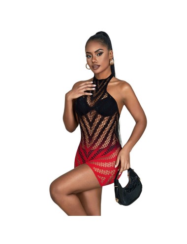 SUBBLIME - 952242 BODYSTOCKING ELASTICO A RETE DEGRADATA ROSSO E NERO TAGLIA UNICA