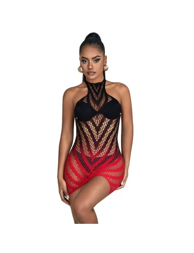 SUBBLIME - 952242 BODYSTOCKING ELASTICO A RETE DEGRADATA ROSSO E NERO TAGLIA UNICA