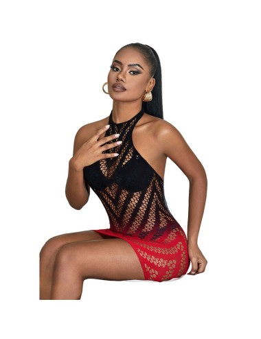 SUBBLIME - 952242 BODYSTOCKING ELASTICO A RETE DEGRADATA ROSSO E NERO TAGLIA UNICA