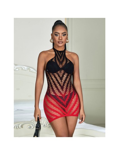 SUBBLIME - 952242 BODYSTOCKING ELASTICO A RETE DEGRADATA ROSSO E NERO TAGLIA UNICA