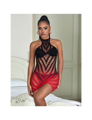 SUBBLIME - 952242 BODYSTOCKING ELASTICO A RETE DEGRADATA ROSSO E NERO TAGLIA UNICA