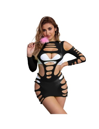 SUBBLIME - 952266 BODYSTOCKING ELASTICO A RETE MANICA LUNGA NERO TAGLIA UNICA