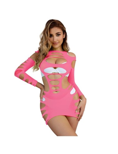 SUBBLIME - 952273 BODYSTOCKING ELASTICO A RETE MANICA LUNGA ROSA TAGLIA UNICA