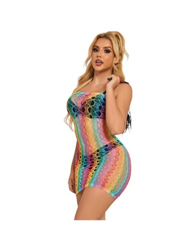 SUBBLIME - 952365 BODYSTOCKING A RETE CON SPALLE NUDE ARCOBALENO TAGLIA UNICA