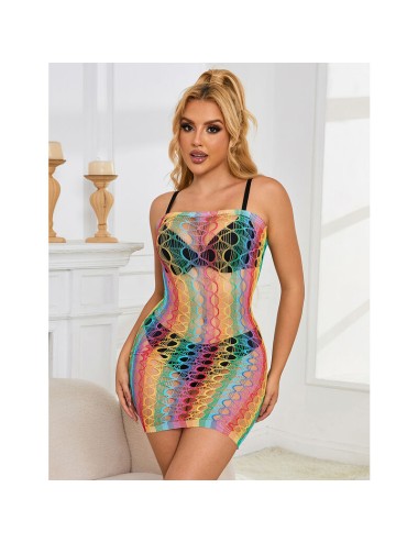 SUBBLIME - 952365 BODYSTOCKING A RETE CON SPALLE NUDE ARCOBALENO TAGLIA UNICA