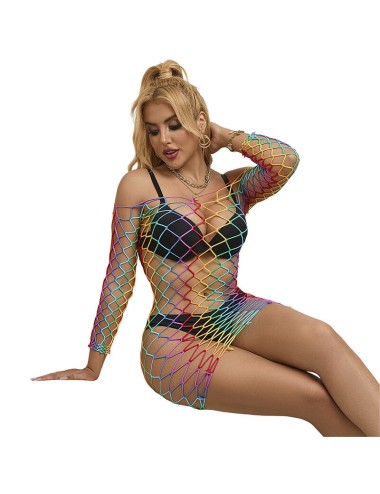 SUBBLIME - 952426 BODYSTOCKING A RETE MANICA LUNGA ARCOBALENO TAGLIA UNICA
