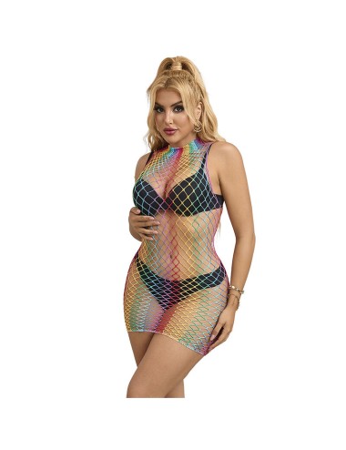 SUBBLIME - 952433 BODYSTOCKING A RETE SENZA MANICHE COLLO ALTO ARCOBALENO TAGLIA UNICA