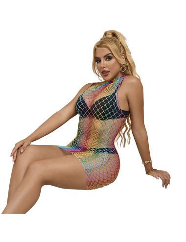SUBBLIME - 952433 BODYSTOCKING A RETE SENZA MANICHE COLLO ALTO ARCOBALENO TAGLIA UNICA