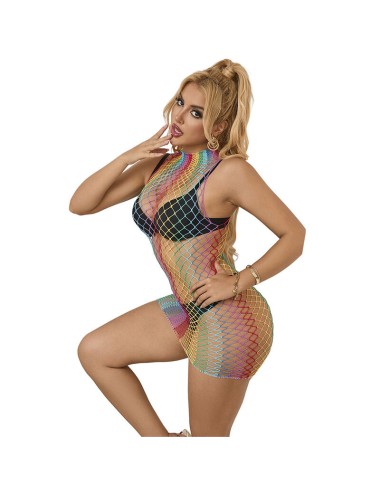 SUBBLIME - 952433 BODYSTOCKING A RETE SENZA MANICHE COLLO ALTO ARCOBALENO TAGLIA UNICA