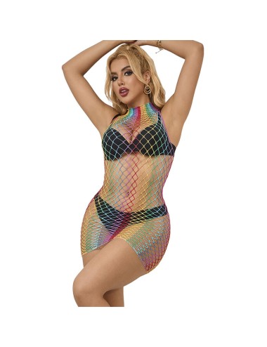 SUBBLIME - 952433 BODYSTOCKING A RETE SENZA MANICHE COLLO ALTO ARCOBALENO TAGLIA UNICA