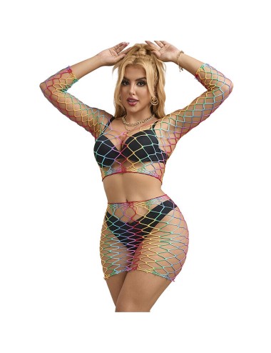 SUBBLIME - 952440 BODYSTOCKING A RETE 2 PEZZI MANICA LUNGA ARCOBALENO TAGLIA UNICA
