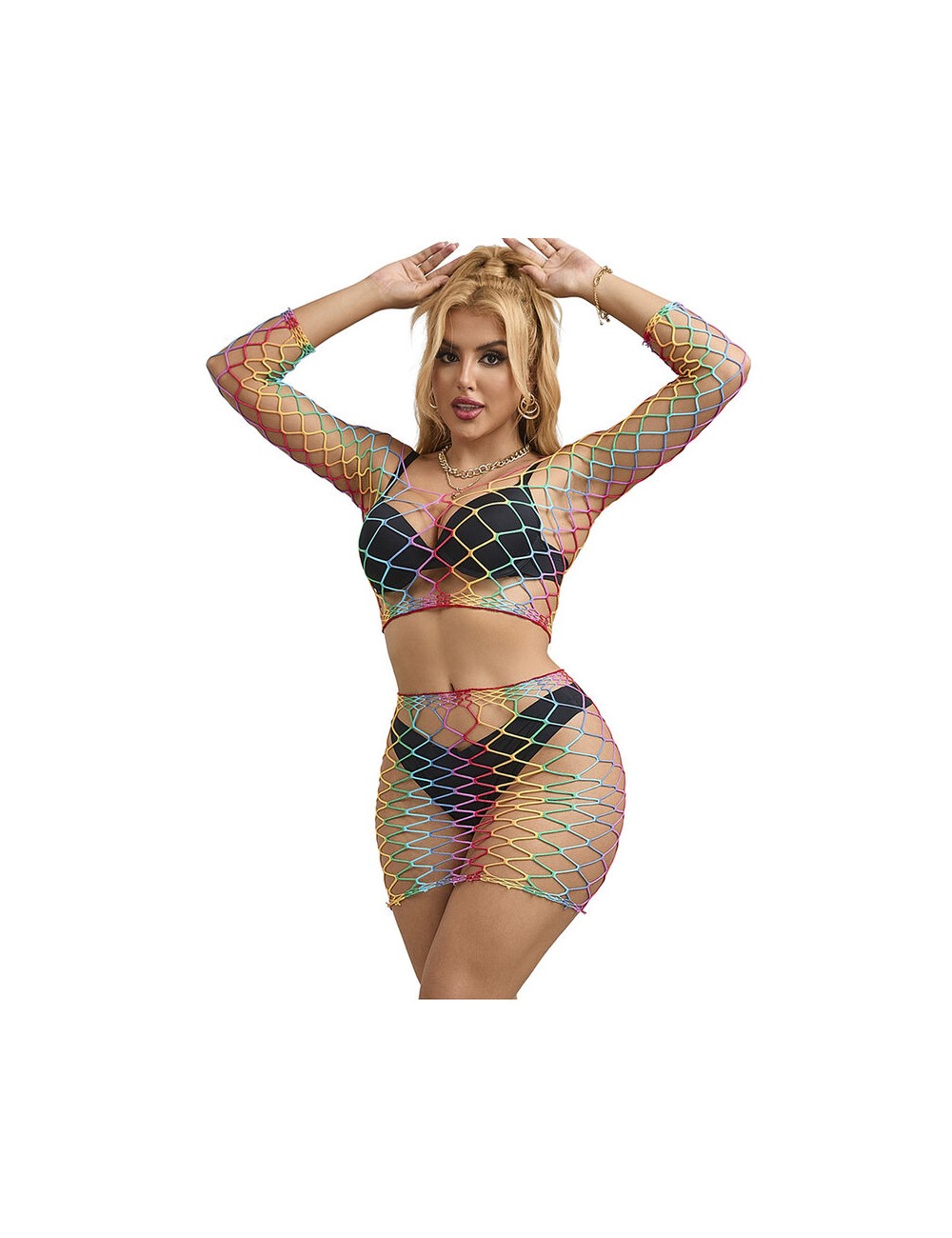 SUBBLIME - 952440 BODYSTOCKING A RETE 2 PEZZI MANICA LUNGA ARCOBALENO TAGLIA UNICA