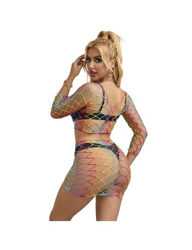 SUBBLIME - 952440 BODYSTOCKING A RETE 2 PEZZI MANICA LUNGA ARCOBALENO TAGLIA UNICA