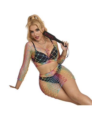 SUBBLIME - 952440 BODYSTOCKING A RETE 2 PEZZI MANICA LUNGA ARCOBALENO TAGLIA UNICA