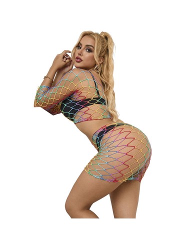 SUBBLIME - 952440 BODYSTOCKING A RETE 2 PEZZI MANICA LUNGA ARCOBALENO TAGLIA UNICA