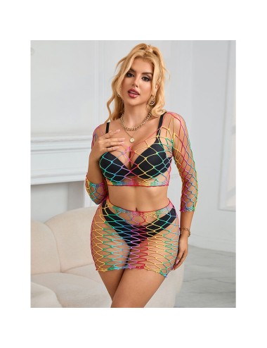 SUBBLIME - 952440 BODYSTOCKING A RETE 2 PEZZI MANICA LUNGA ARCOBALENO TAGLIA UNICA