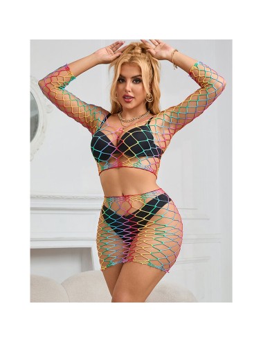 SUBBLIME - 952440 BODYSTOCKING A RETE 2 PEZZI MANICA LUNGA ARCOBALENO TAGLIA UNICA