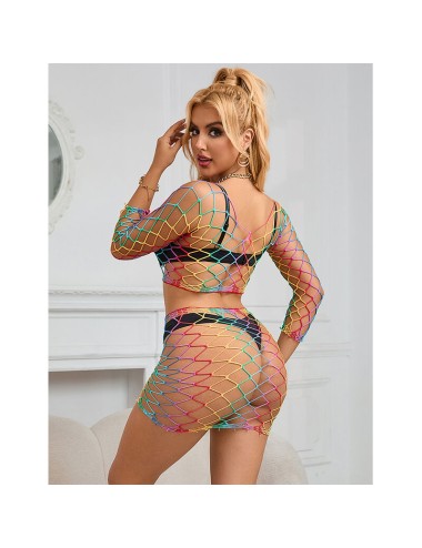 SUBBLIME - 952440 BODYSTOCKING A RETE 2 PEZZI MANICA LUNGA ARCOBALENO TAGLIA UNICA