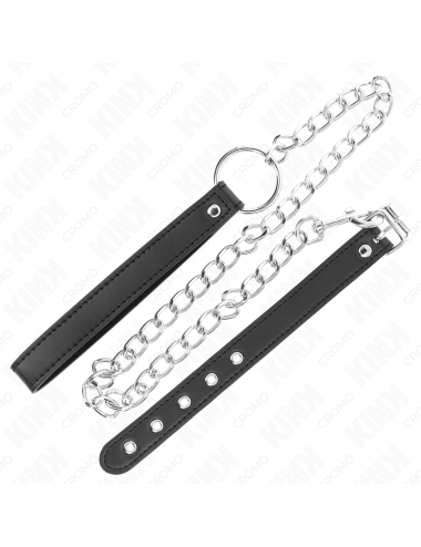 KINK - ANELLO PER PENE IN PELLE 21,5 X 2 CM CON CATENA IN METALLO DA 60 CM E CINTURINO IN PELLE