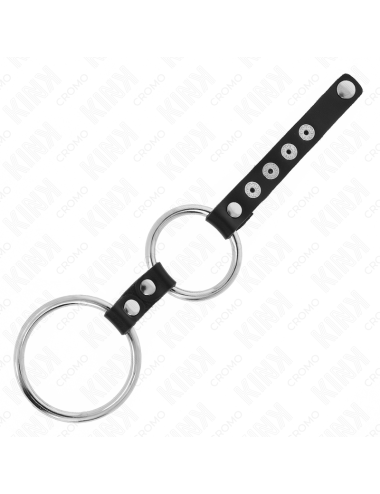 KINK - DOPPIO ANELLO PER PENE IN METALLO DA 3,8 CM A 5 CM COLLEGATO CON PELLE