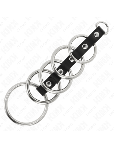 KINK - 5 ANELLI PER PENE IN METALLO DA 3,2 CM A 5 CM COLLEGATI DA PELLE