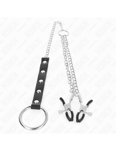KINK - ANELLO PER PENE IN METALLO CON CATENA E MORSETTI PER CAPEZZOLI REGOLABILI