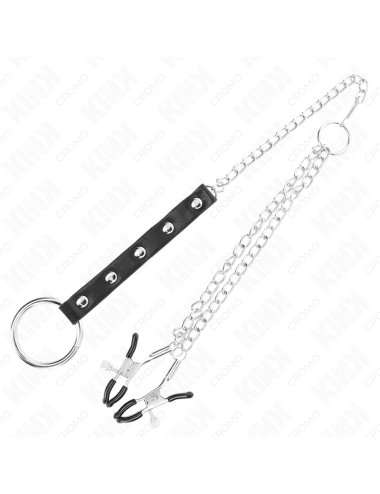 KINK - ANELLO PER PENE IN METALLO CON CATENA E MORSETTI PER CAPEZZOLI REGOLABILI
