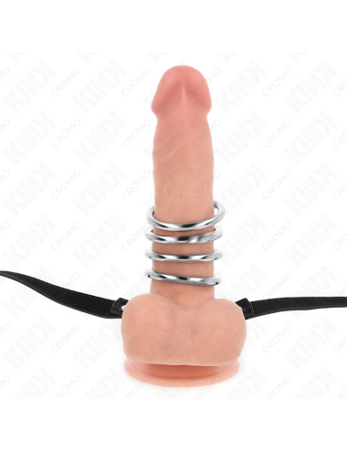 KINK - 5 ANELLI PER PENE DA 3,8 CM A 5 CM METALLO CON CINTURA IN PELLE 112 CM