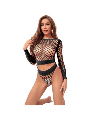 SUBBLIME - 952228 BODYSTOCKING A RETE MANICA LUNGA 2 PEZZI NERO TAGLIA UNICA