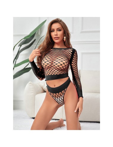 SUBBLIME - 952228 BODYSTOCKING A RETE MANICA LUNGA 2 PEZZI NERO TAGLIA UNICA
